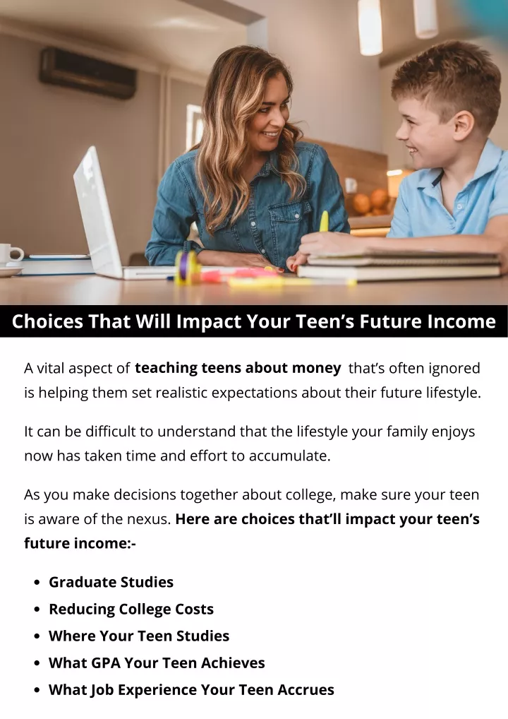 choices that will impact your teen s future income