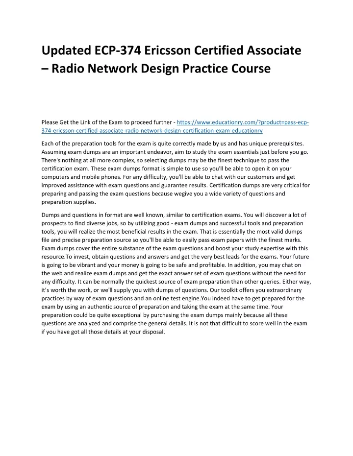 updated ecp 374 ericsson certified associate