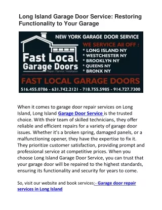 Long Island Garage Door Service: Restoring Functionality to Your Garage