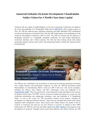 Amaravati Embarks On Iconic Development Chandrababu Naidu's Vision For A World-Class State Capital