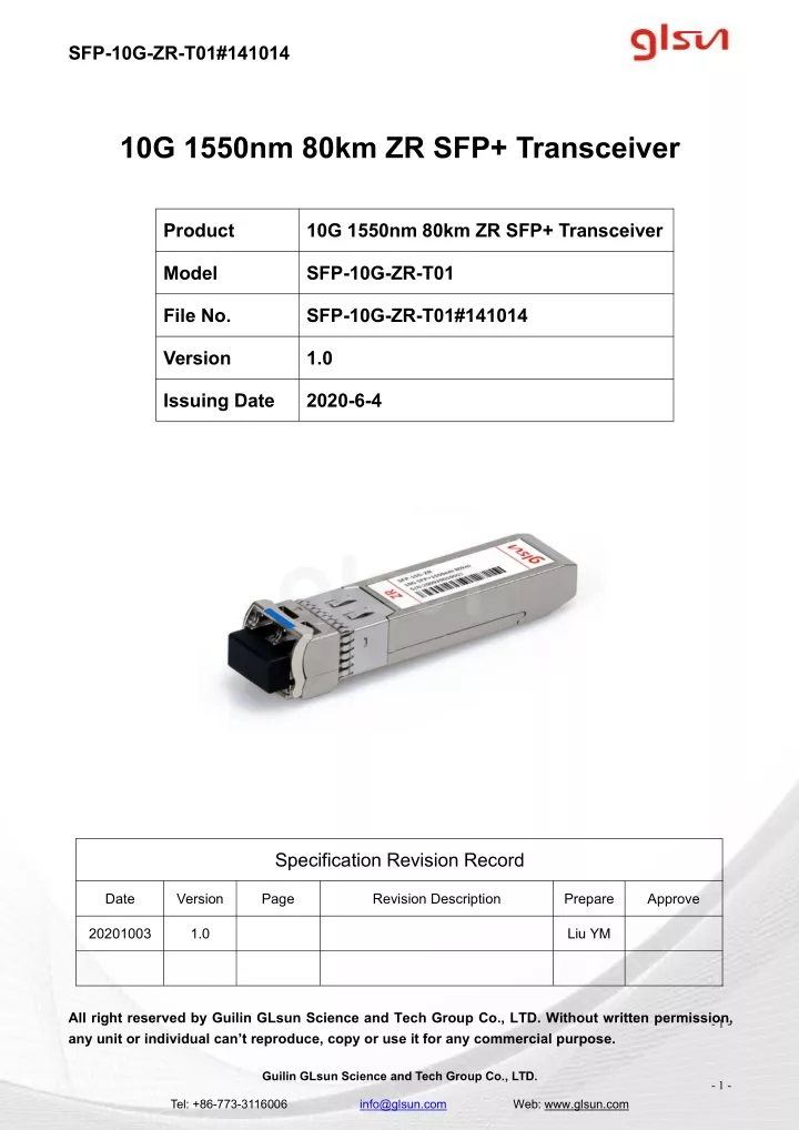 sfp 10g zr t01 141014