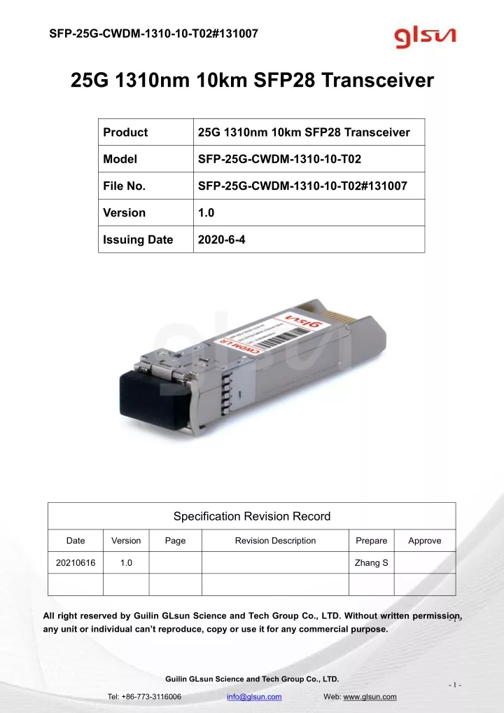 sfp 25g cwdm 1310 10 t02 131007