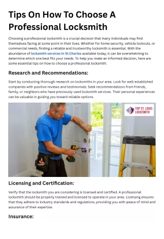 Tips On How To Choose A Professional Locksmith