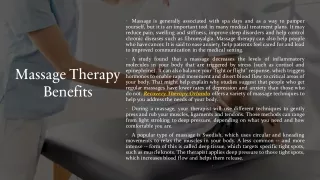 Massage Therapy Benefits