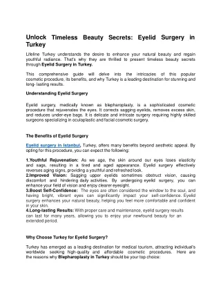 Unlock Timeless Beauty Secrets: Eyelid Surgery in Turkey
