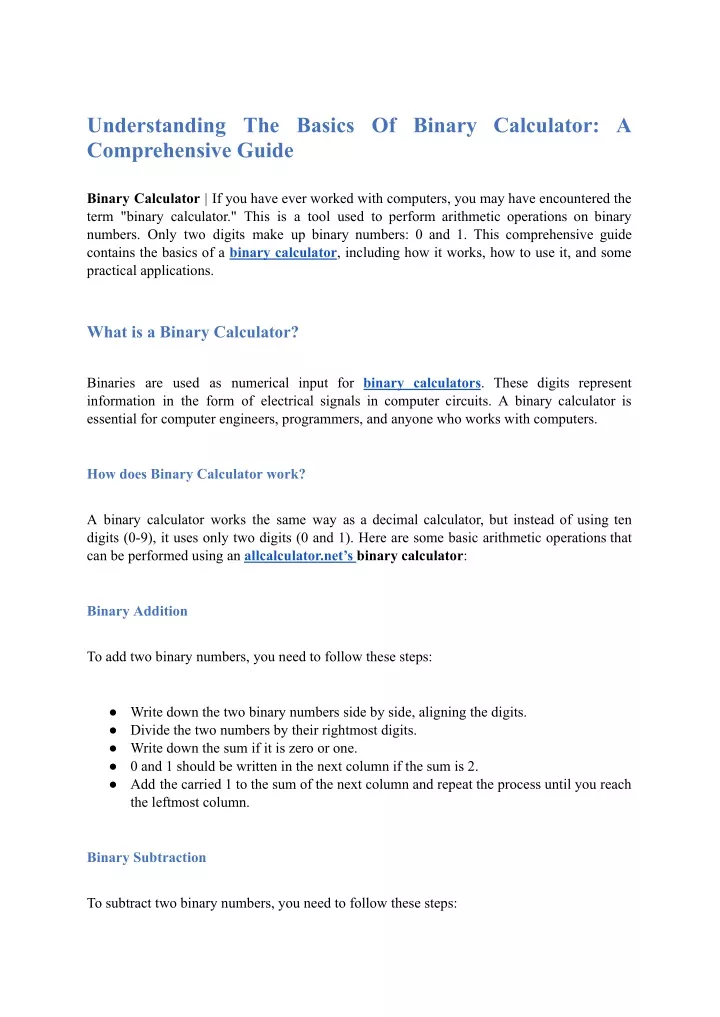 understanding the basics of binary calculator