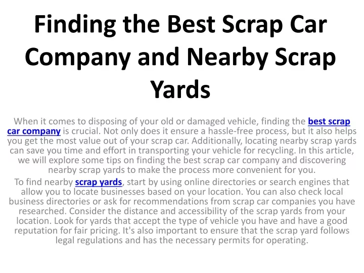 finding the best scrap car company and nearby scrap yards