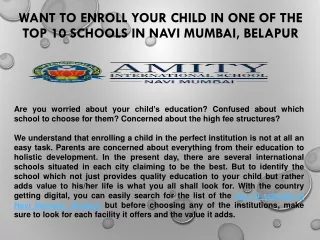 Want to enroll your child in one of the Top 10 Schools in Navi Mumbai Belapur