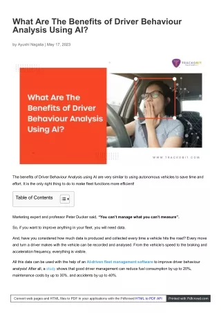What Are The Benefits of Driver Behaviour Analysis Using AI?