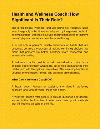 Health and Wellness Coach: How Significant Is Their Role?