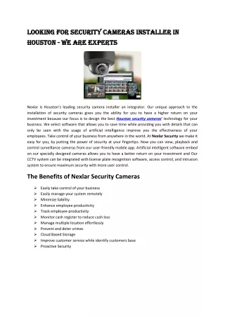 Looking for Security Cameras Installer in Houston