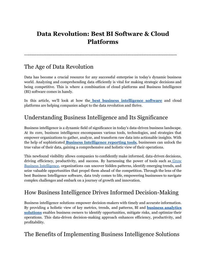 data revolution best bi software cloud platforms