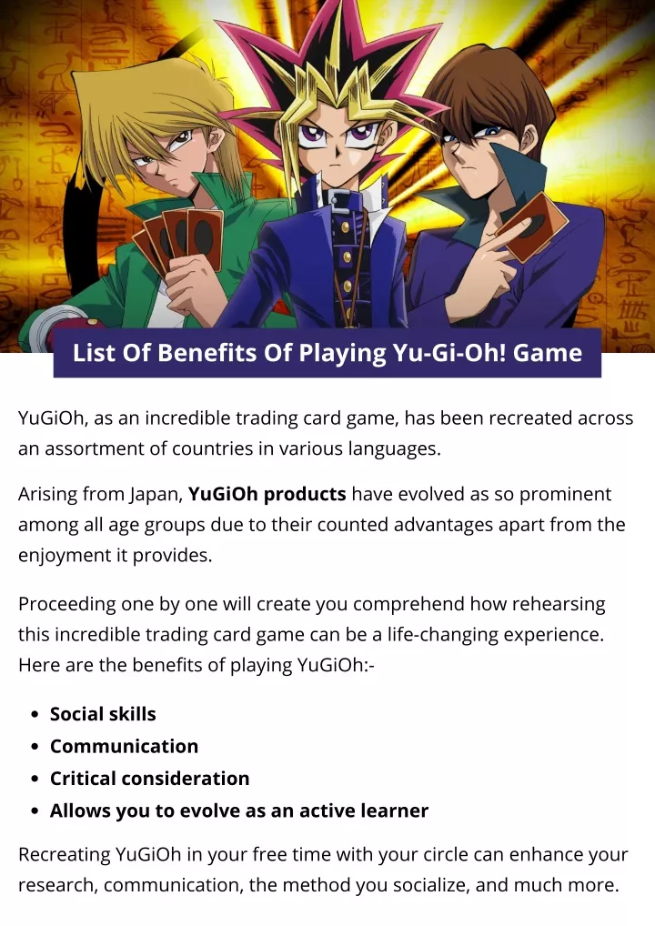 list of benefits of playing yu gi oh game