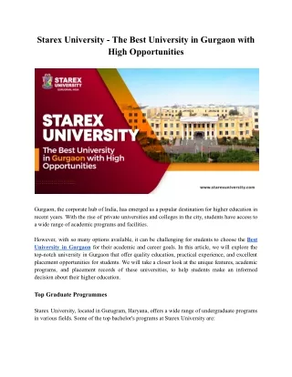 Starex University - The Best University in Gurgaon with High Opportunities