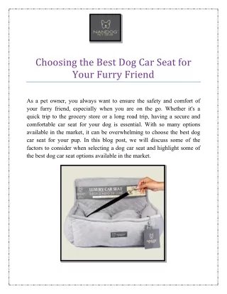 Choosing the Best Dog Car Seat for Your Furry Friend