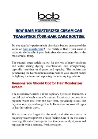 How Hair Moisturizer Cream Can Transform Your Hair Care Routine
