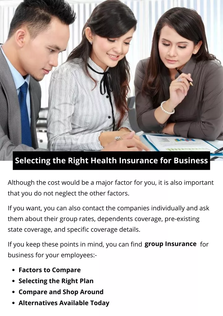 selecting the right health insurance for business