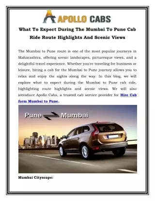What To Expect During The Mumbai To Pune Cab Ride Route Highlights And Scenic Views