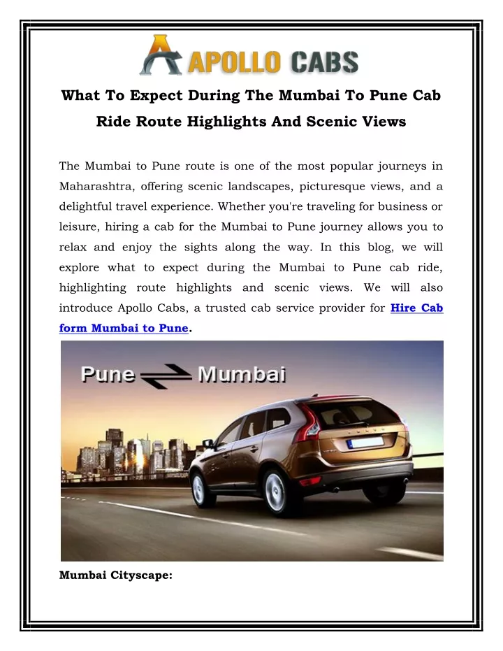 what to expect during the mumbai to pune cab