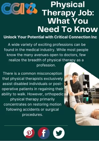 Choose The Best Travel Physical Therapist Jobs with Critical Connection Inc