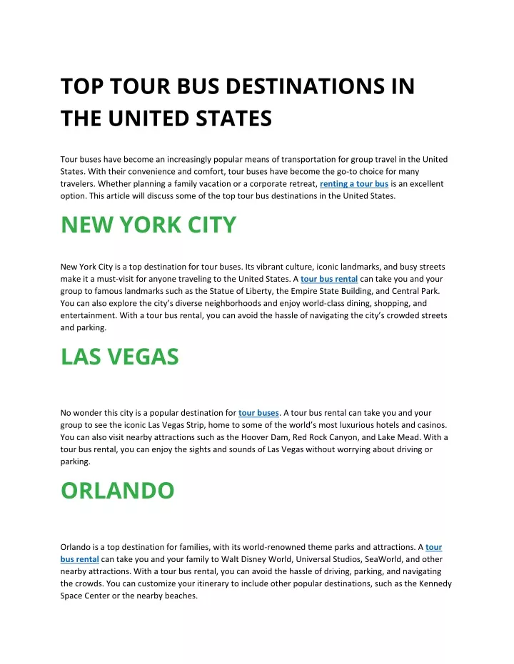 top tour bus destinations in the united states
