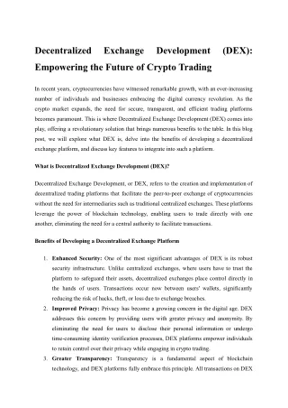 Decentralized Exchange Development (DEX)_ Empowering the Future of Crypto Trading