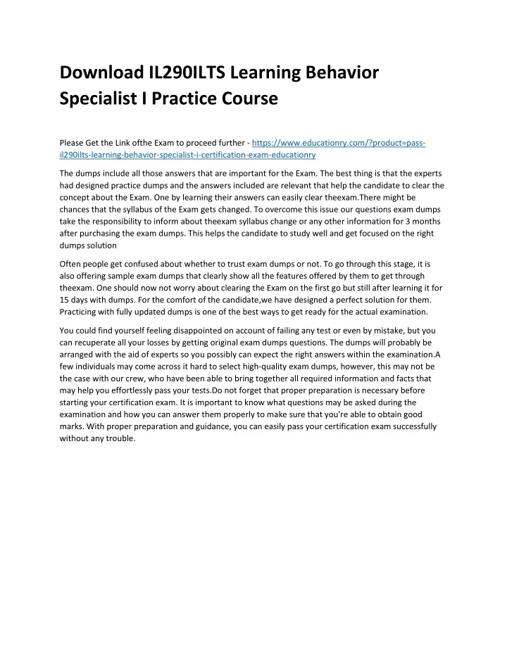download il290ilts learning behavior specialist