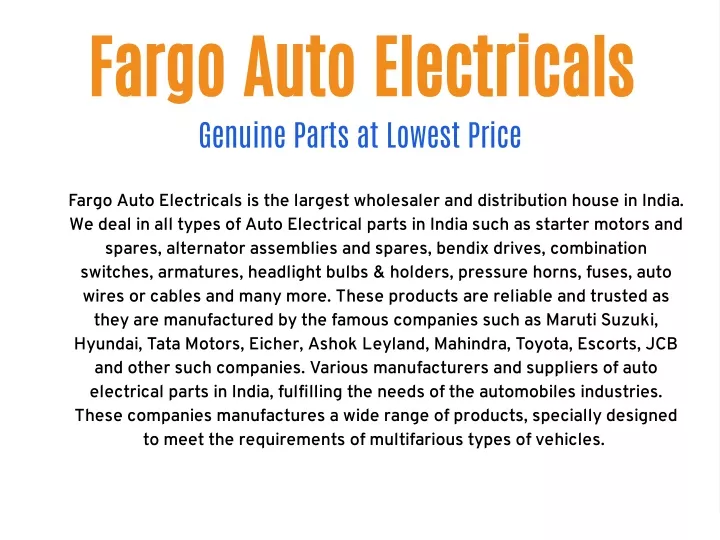 fargo auto electricals genuine parts at lowest