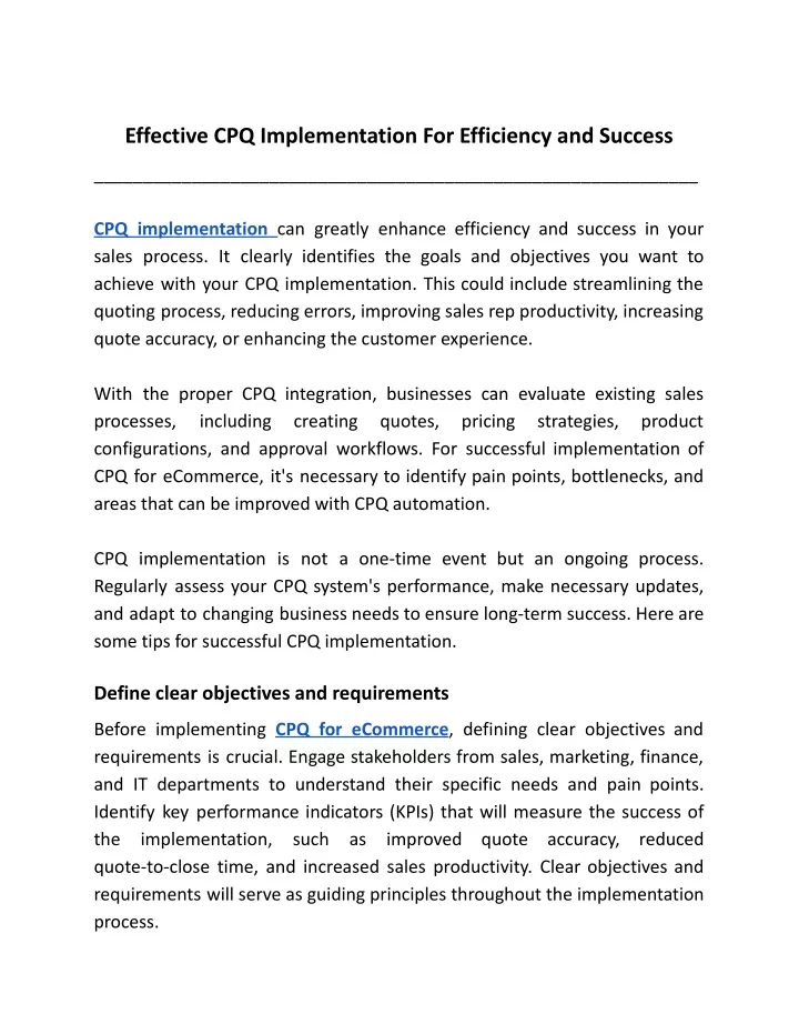 effective cpq implementation for efficiency