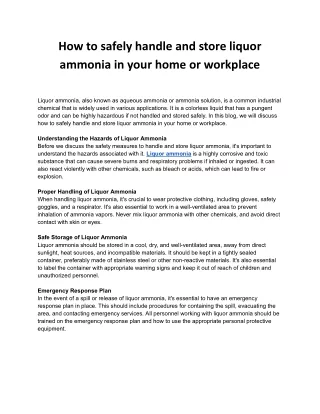 How to safely handle and store liquor ammonia in your home or workplace