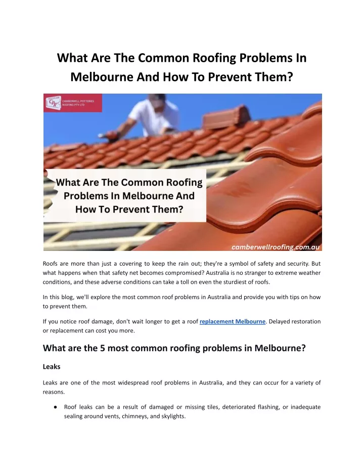 what are the common roofing problems in melbourne