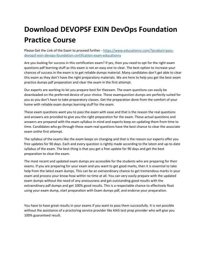 download devopsf exin devops foundation practice