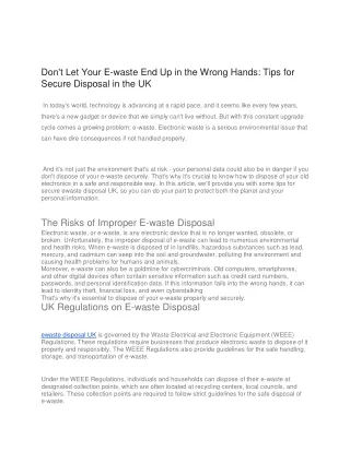 Don't Let Your E-waste End Up in the Wrong Hands: Tips for Secure Disposal in th