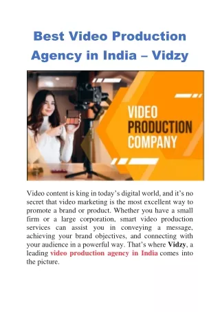 Best Video Production Agency in India – Vidzy