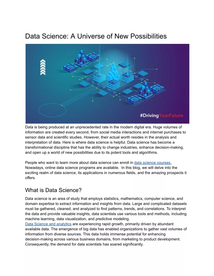 data science a universe of new possibilities