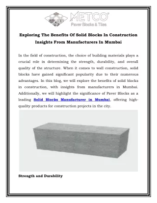 Exploring The Benefits Of Solid Blocks In Construction  Insights From Manufacturers In Mumbai