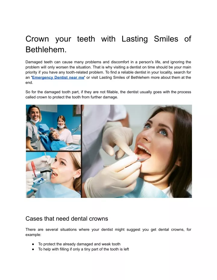 crown your teeth with lasting smiles of bethlehem