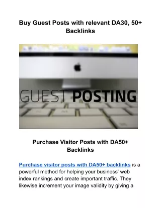 Buy Guest Posts with relevant DA30, 50  Backlinks