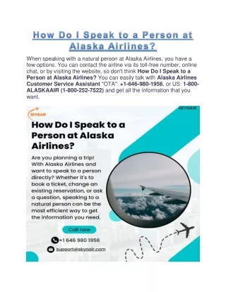 How Do I Speak to a Person at Alaska Airlines by Skynair.com