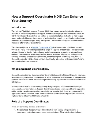 How a Support Coordinator NDIS Can Enhance Your Journey