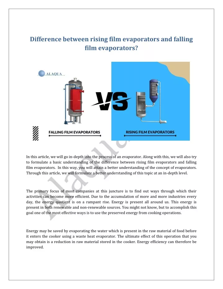 difference between rising film evaporators