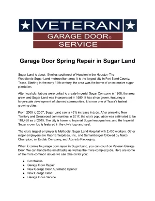 Garage Door Spring Repair in Sugar Land