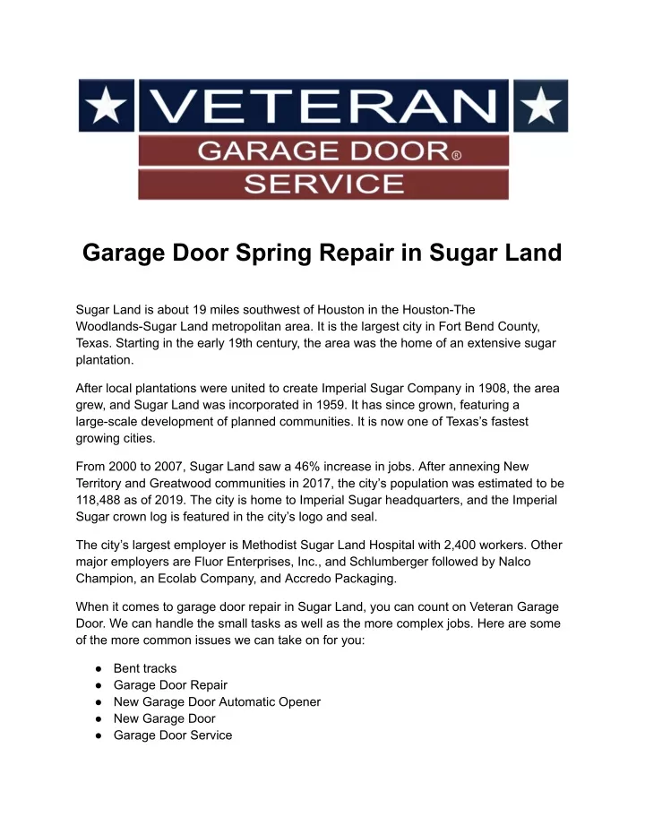 garage door spring repair in sugar land