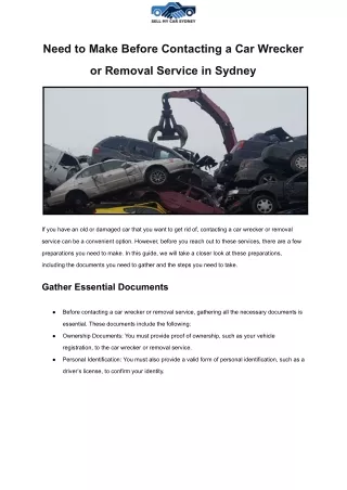 Need to Make Before Contacting a Car Wrecker or Removal Service in Sydney