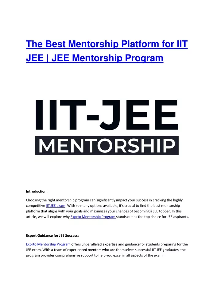 the best mentorship platform for iit jee jee mentorship program