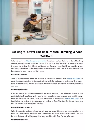Looking for Sewer Line Repair? Zurn Plumbing Service Will Do It!