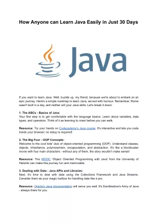 How Anyone can Learn Java Easily in Just 30 Days