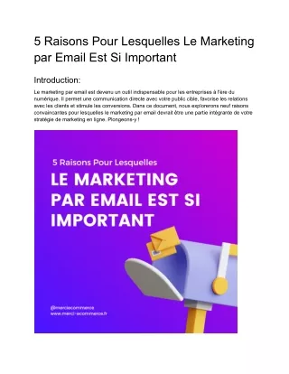 Les 5 Raisons Majeures de l'Importance du Marketing par Email