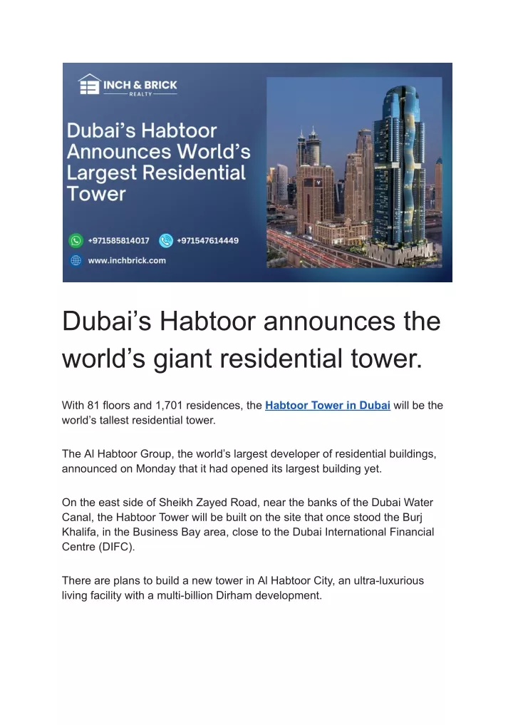 dubai s habtoor announces the world s giant