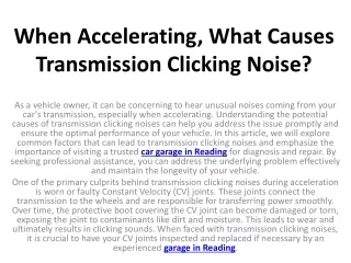 when accelerating what causes transmission clicking noise
